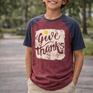 Cat & Jack Burgundy and Navy 'Give Thanks' Tee
